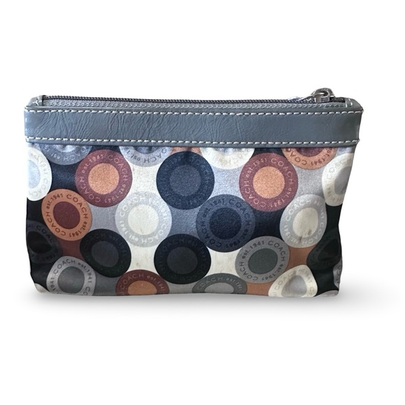 Coach Soho Snaphead Multicolor Purse Wristlet with gray patent leather trim.